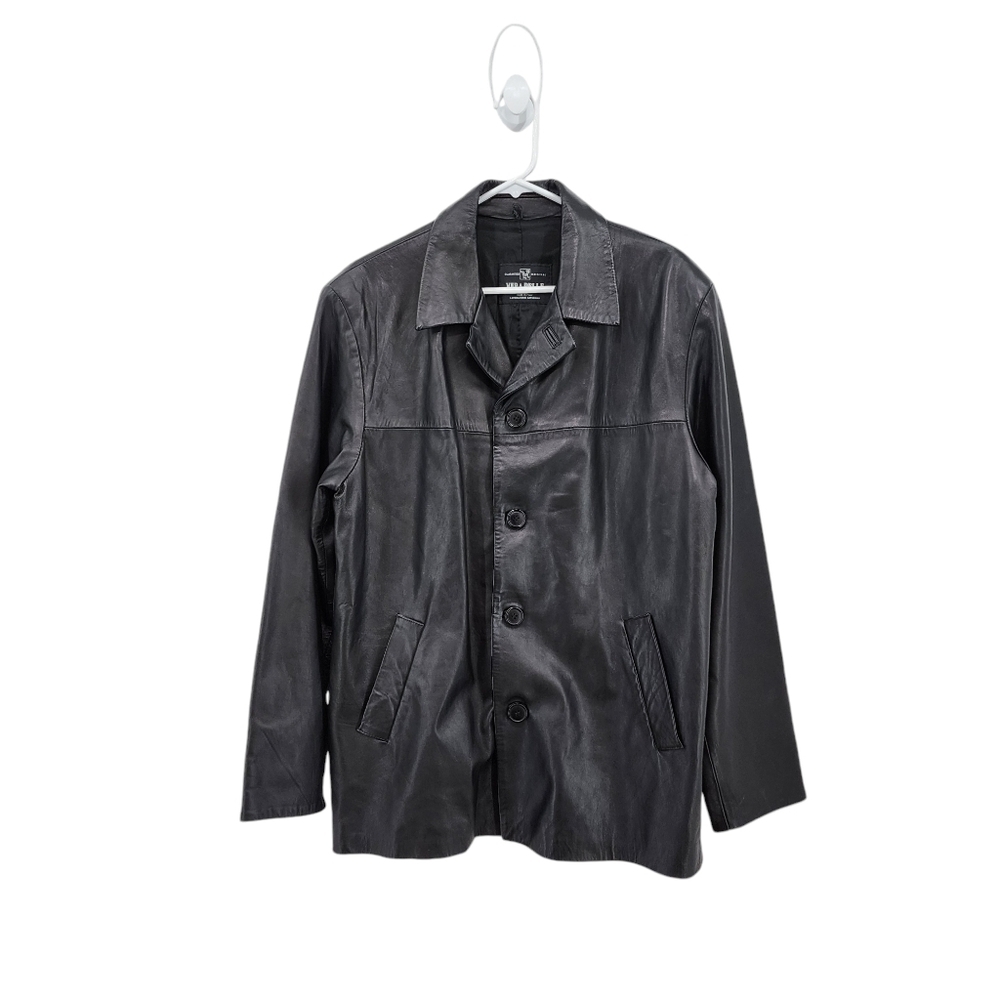 Vera Pelle Men's Soft Leather Button Front Jacket Black